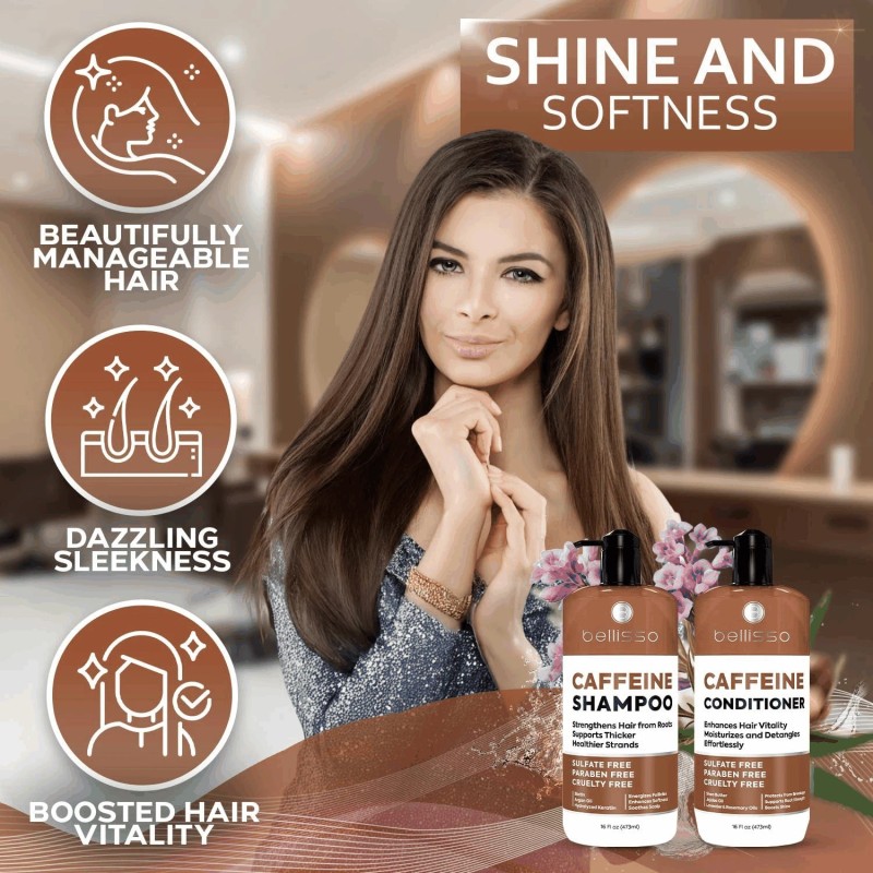 Bellisso Caffeine Shampoo and Conditioner Set Volumizing Boosting for Women