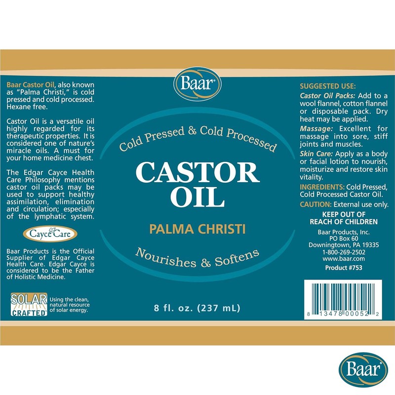 Baar Cold-Pressed Castor Oil, Cold-Processed, Hexane-Free, Palma Christi, for Skin,