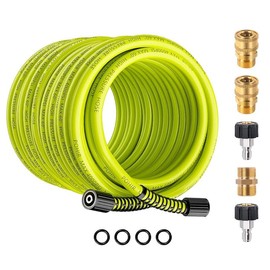 POHIR Pressure Washer Hose 25FT*1/4, Kink Free 4000 PSI Power Washer Hose M22 14/15mm Thread Compatible, Flexible Extension Hose for Cleaning Jobs:_100FT