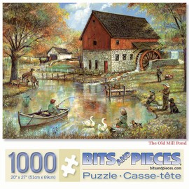 Bits and Pieces - 1000 Piece Jigsaw Puzzle for Adults 24" x 30" - The Old Mill Pond - 1000 pc Classic Country Farm Jigsaw by Artist Ruane Manning