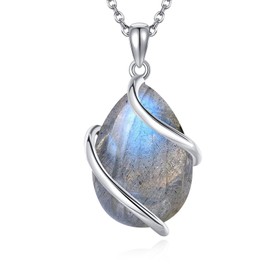 POPLYKE Sterling Silver Teardrop Pendant Necklace Jewellery for Men and Women, Sterling Silver, Labradorite