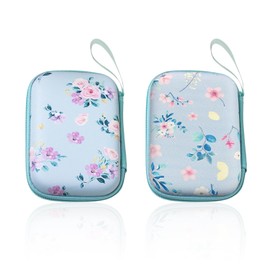 Pack of 2 Floral Pattern Headphone Box, Mini Headphone Box, Hard Shell Headphone Box with Zip, Headphone Data Cable Storage Box, Multifunctional Small Storage Box