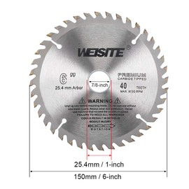uxcell 6" Circular Saw Blade, 40T 1" Arbor with 7/8" Ring, Wood TCT Carbide Tipped Slitting Saw