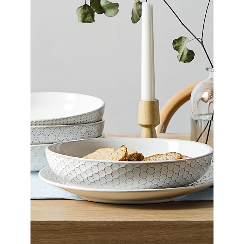 LE TAUCI Pasta Bowls 42oz, Large Salad Bowl, Ceramic Embossment