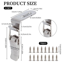 NICENEEDED 4 PCS 90 Degree Tool Box Hood Locks Latches with Screws and Keyhole, Stainless Steel Spring Loaded Cabinet Toggle Latches, Hardware Corner Latch for Home
