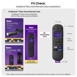 GripStand™ Roku Voice Remote Case: Stands Upright, Enhanced Grip, AirTag/Tile Mate Compatible, Fits Roku Voice/TV/Express 4K+/Streaming Stick 4K/Streambar/SE, With Side Button, Ultra Black by 73&Sunny