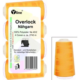 Pack of 4 spools of overlock sewing thread, light orange, a. 2743 m, NE 40/2, 100% polyester, sewing thread, sewing machine thread, 2986