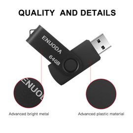 ENUODA Memory Stick 64GB 4 Pack USB 2.0 Flash Drive Swivel Design Pen Drive Storage Thumb Drive (Black Red Blue Purple)