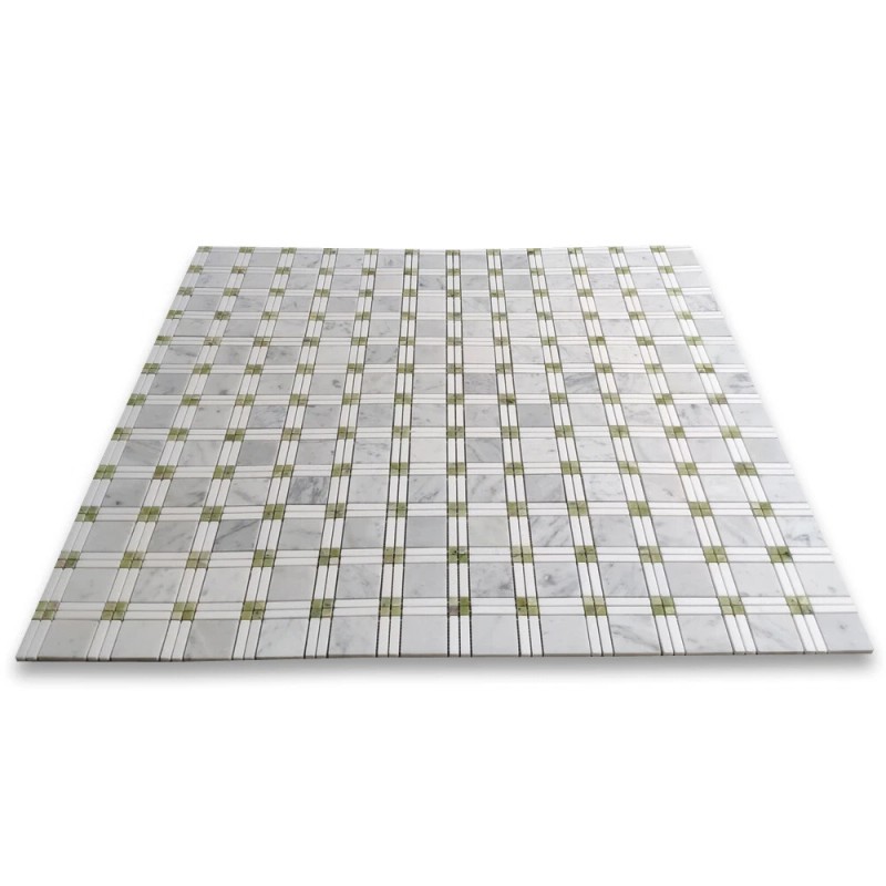 Stone Center Online C262XP Carrara White Marble Plaid Tartan Mosaic