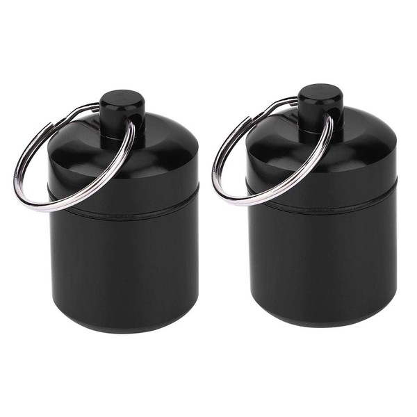 2 Pieces Aluminium Alloy Pill Holder Container Black Portable Keychain Pill Case Box Container for Outdoor Travel Camping