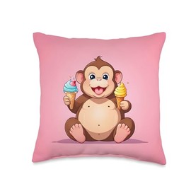 Chubby Fat Monkey Ice Cream Lover Funny Animal Design Print Throw Pillow