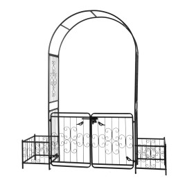 7.2ft Black Iron Garden Wedding Arch Outdoor Decorative Arched Top Gate 16mm Tubes Metal Arbor Trellis Planter Boxes Climbingcolor: Black1