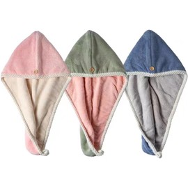 3-Pack Toallas Turbantes de Pelo de Microfibra, Toallas de Pelo Ultra Absorbentes, Envoltorios de Pelo Livianos, Pañuelos de Secado Rápido, Toallas de Pelo de Malla Suaves con Botones, Toallas de Seca