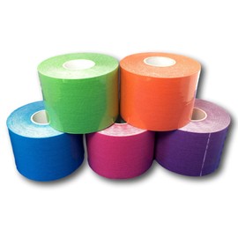 Lisa Care Kinesiology Tape | Elastic Tape Kinesiology Physio Sport Tape | Colour Mix Set of 5 Blue Green Purple Orange Pink | 5cmx5 m per roll Stretch