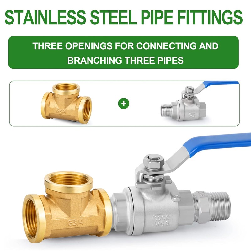Brass 90° T-Fitting, Three G3/4 Inch Female Threads (24 mm