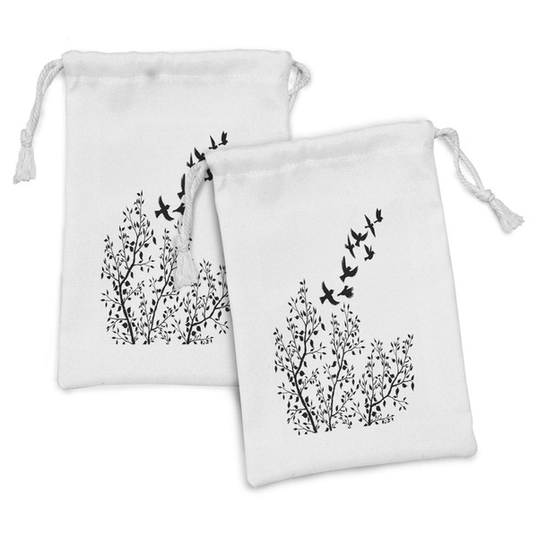 Lunarable Crow Fabric Pouch Set of 2, Flock of Birds