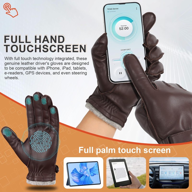 GSG SINCE 1998 Mens Sheepskin Classic Leather Driving Gloves Winter