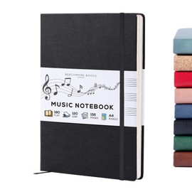 BEECHMORE BOOKS Blank Sheet Music Notebook – A4 8.5x11.5 for Songwriters, Musicians & Composers, 156 Thick 120gsm Pages, 10-Staff Perforated Sheets, Vegan Leather Hardcover, Elastic Closure, Gift Box
