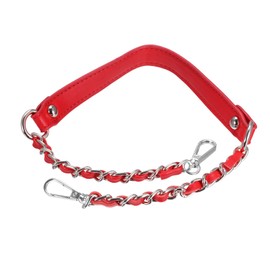 uxcell Purse Chain Strap, 24" 2Pcs Leather Iron Flat Chain Strap Handbag Chains Purse Handles Shoulder Replacement Strap, Red Strap Silver Chain