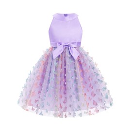 OBEEII Toddler 3D Butterfly Dress for Wedding Party Flower Girl Tulle Tutu Dress Girls Halter Baptism Birthday Pageant Prom Gown Formal First Communion Father Daughter Dance Gown Purple 5-6 Years