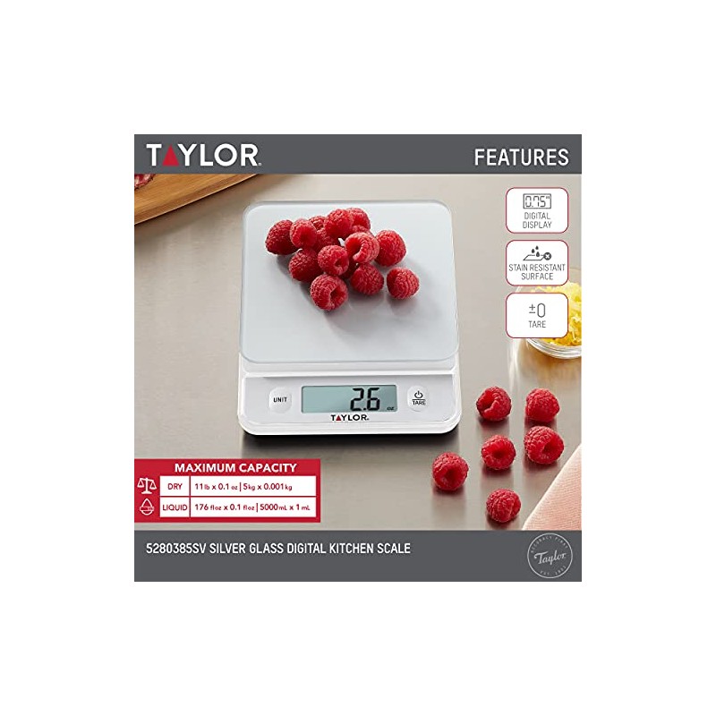 Taylor Glass Top Food Scale with Touch Controls, 11 lb