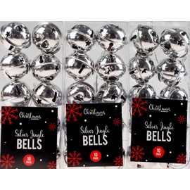Set Of 30 Silver Christmas Jingle Bells Tree Decorations Or Craft