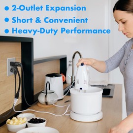 POWER STRIP LIBERATOR 5 Pack, 2-Outlet Short Extension Cord 1 ft, UL Standard 13A/1625W Pigtail Extension Cord with Outlet Plug, 3-Prong Splitter Plug Saver, Expands the Reach of Cables 12 in, Black