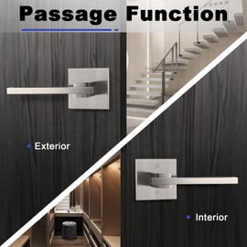 Orger 2 Pack Square Passage Door Handle Brushed Nickel Non-Locking Interior Door Lever, Passage Door Lock for Hallway Closet, Passage Door Handle for Right & Left Handed Doors