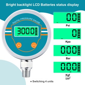 Uharbour Digital Pressure Gauge 0-300 Psi Range, Digital Water Pressure Gauge 1/4 NPT Bottom Thread with 3-1/8" Dial, Suitable for Hydraulic, Oil, Water, Air Pressure Measuring