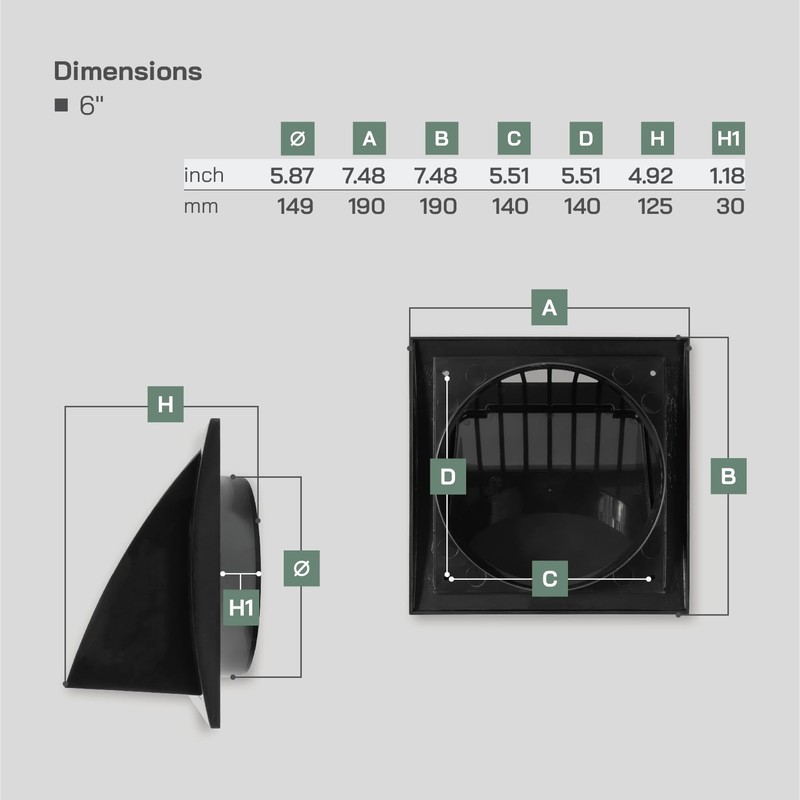 Vent Systems Black Ø150 mm / 6" Inch Exhaust Vent