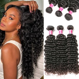 Mslily Deep Wave Hair Bundles Water Wave Brazilian Curly Wave Human Hair 3 Bundles 18 20 22 Inch 100% Unprocessed Wet and Wavy Human Hair Extensions for Black Women Double Weft