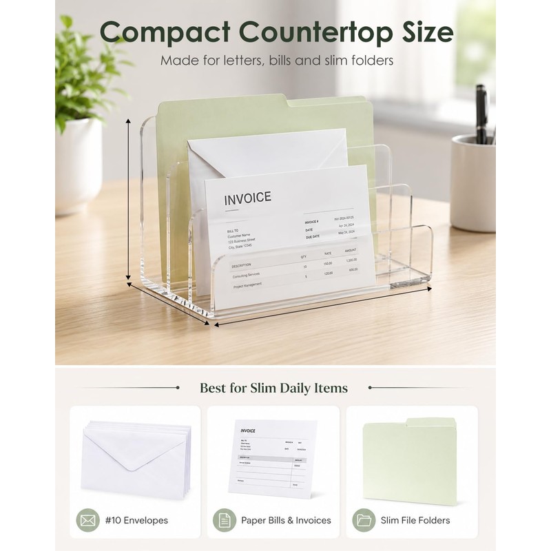 Haohaio Clear Acrylic Mail Organizer & Vertical Envelope Holder