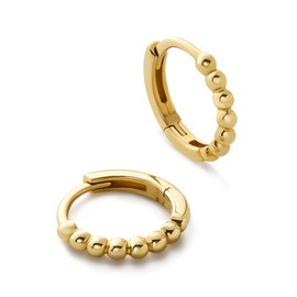 Ana Luisa Gold Huggie Hoop Earrings - Versatile, Easy-To-Stack & Delicate Gold Hoops for Women - Hypoallergenic, Water-Resistant & Tarnish-Free - Stylish Gold Hoops - Women's Gift Ideas (10K Gold - Beaded, Small)