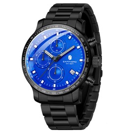 SAPPHERO Watches Men's Chronograph Men's Watches Analogue Quartz 50 m Waterproof Luminous Hands Date Casual Business Watch Classic Design Elegant Gift, black and blue, Bracelet