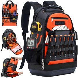 Stahlusdick Tool Backpack Heavy Duty, Large HVAC Work Backpack Tool Bag Organizer for Men with Hard Bottom and Detachable board for Electrician Construction