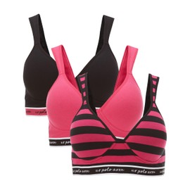 U.S. Polo Assn. Womens Sport Bras Multi-Pack - Wireless T-Shirt Bras for Women - Bras for Women No Underwire (Pink Peacock, Large)