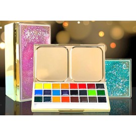 COOLPIPIT Travel Watercolor Paint Set with 24 Color Palette Watercolor Paints, Set of 6 Watercolor Pens, Stylish, Cute, Three-Dimensional Quicksand Palette, Gift, Water Brush, Perfect for Carrying!