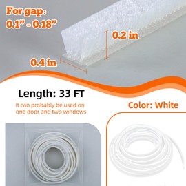 Brush Weather Stripping,33Feet,Door Brush Seal Strip,Door Soundproofing Strip,Window Noise Blocker,Self Adhesive Draft Blocker,Dust Stopper Winter,White
