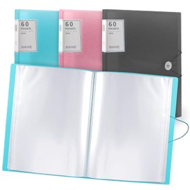 A4 Display Folder,60 Pockets A4 Display Folders, Display Book Folder with Plastic Sleeves and Safety Rope Presentation Folders Document Project Folder for School and Offices (Blue)