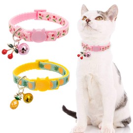 BINGPET Breakaway Cat Collar with Bell, 2 Pack Safety Adjustable Cat Collars Set, Pineapple & Cherry