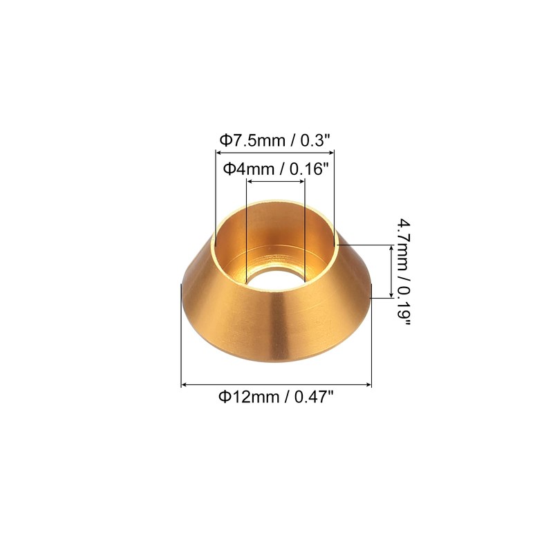 uxcell M4 Cone Cup Countersunk Washers, 20 Pcs Anodized Aluminum