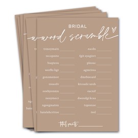 Bridal Shower Games Cards, Bridal Word Scramble, 25 Game Cards with 1 Answer Card, Engagement Party Wedding Games for Guests, Minimalist Brown Wedding Party Supplies - D14