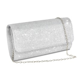Naapesi Chain bag, women's clutch glitter, elegant envelope bag, glitter evening bag, handbag silver, shoulder bags with removable chain, for wedding, party, leisure, date, gift for girlfriend, silver