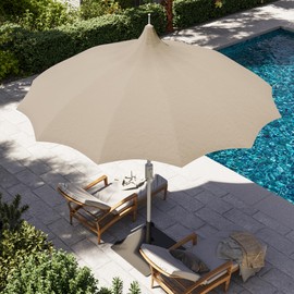 LAUSAINT HOME 9ft Pagoda Patio Umbrella with 360° Rotation, Deluxe Outdoor Patio Table Umbrella Deck Pool Market Umbrella with Push Button Tilt & Easy Crank, Khaki