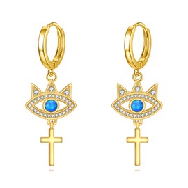 VONALA 14K Gold Plated Evil Eye Hoop Huggie Earrings Sterling Silver Cross Earrings Opal Jewelry for Women Birthday Gifts