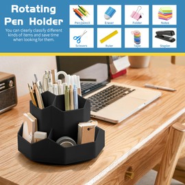 Ceysin Desk Organiser, 360 Degree Rotating Pen Pencil Holder with 9 Compartments, Multifunctional Pen Pots Makeup Brushes Holder Desktop Stationary Storage for Home Office Supplies Desk Tidy (Black)