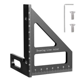 Kosmi Metric and Imperial 3D Multi-Angle Measuring Ruler, 45/90 Degree Aluminum Alloy Woodworking Square Protractor,Woodworking Protractor,Angle Measurement Tool (Black Metric Square)