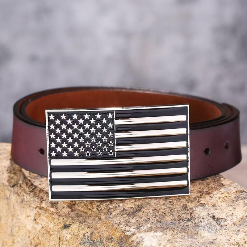 POSKLA Native American Flag Square Belt Buckle Black Enamel Medium