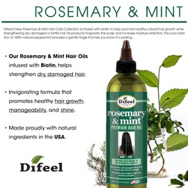 Difeel Rosemary and Mint Premium Hair Oil with Biotin 8 oz. - Made with Natural Mint & Rosemary Oil for Hair Growth