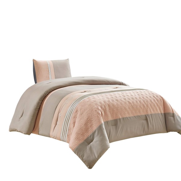 WPM WORLD PRODUCTS MART 2 Piece Peach Taupe Down Alternative Comforter Set Twin Size Bedding Includes Comforter and Pillow Sham for Kids/Girls/Teens Bedroom Dorm Room- LOLA(Peach/Taupe, Twin)